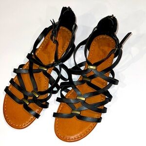 Universal Thread Women Kerri Gladiator Sandals Black Faux Leather Size 7.5 NEW